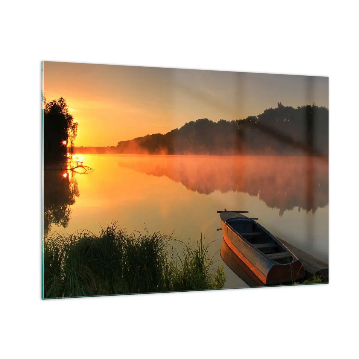 Tablou pe sticlă - Răsăritul soarelui peste apă ca un strat de oglindă - 100x70 cm