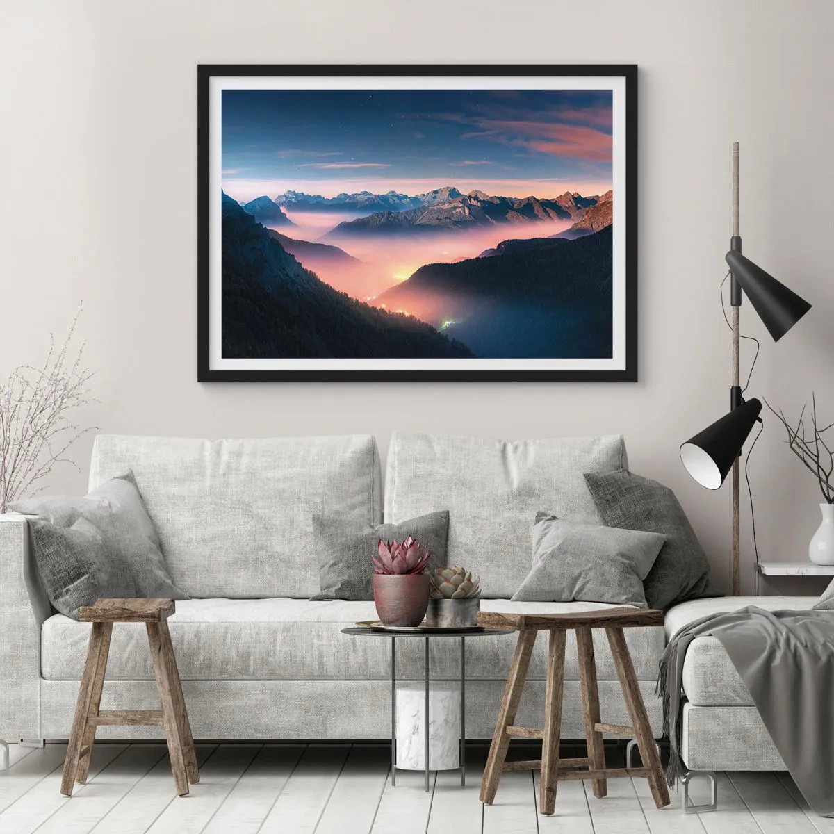 Poster în ramă neagră - Lumină în văi - 91x61 cm