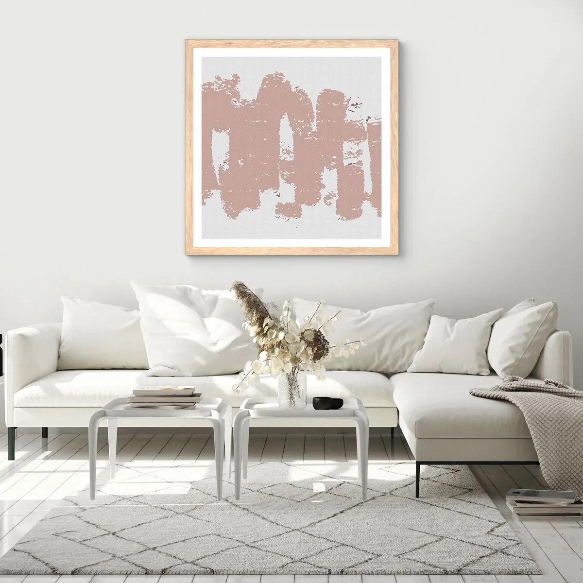 Poster în ramă de stejar deschis - Abstracție în roz moale - 30x30 cm