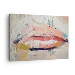 Tablou pe pânză Canvas - O compoziție abstractă care înfățișează buzele unei femei în culori pastelate. - 70x50cm - Trezește simțurile - Decorațiune modernă pentru perete pentru living și dormitor ARTTOR