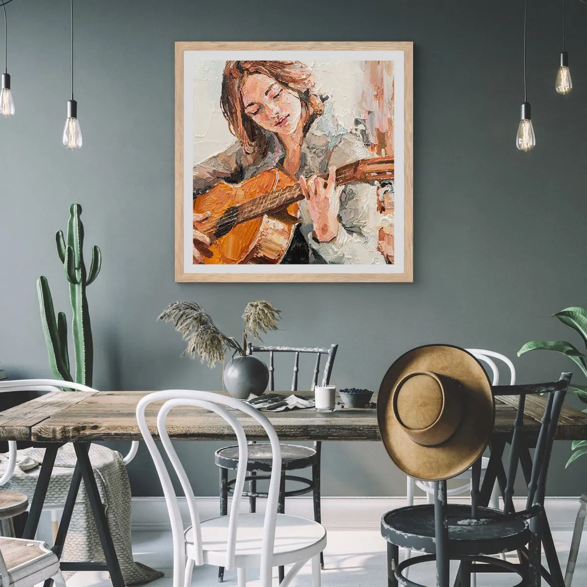 Poster în ramă de stejar deschis - Concert pentru chitară și inima unei fete - 50x50 cm