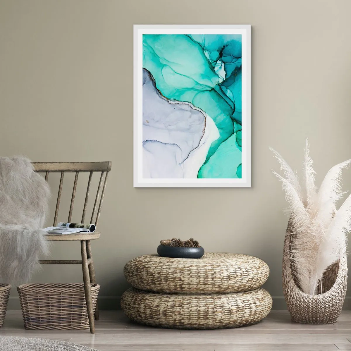 Poster în ramă albă - Studiu în turcoaz - 30x40 cm