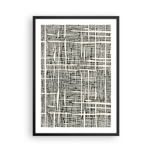 Poster în ramă neagră - Model geometric negru pe fundal deschis - 50x70cm - O compoziție țesută - Decorațiune modernă pentru perete pentru living și dormitor ARTTOR
