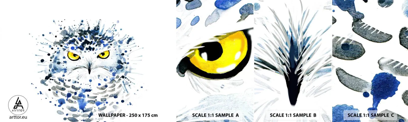 Mostră tapet autocolant Deluxe Sticker - Direct în ochi - Pasăre, Bufniţă, Animale - 100x30 cm