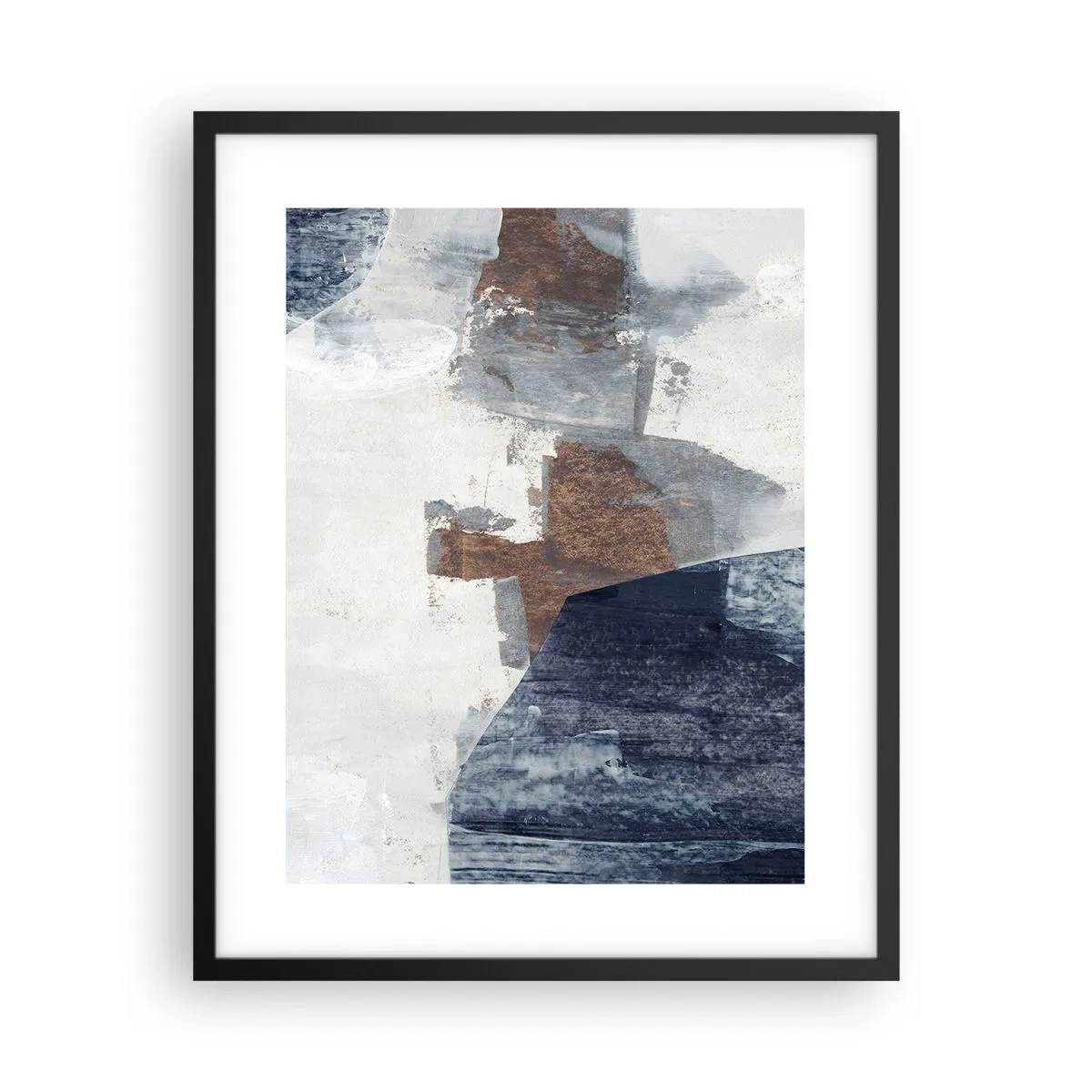 Poster în ramă neagră - Forme albastre-maronii - 40x50 cm