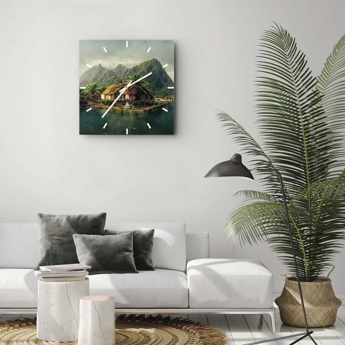 Ceas de perete - Ceas pe sticlă - Paradisul tropical - 30x30 cm