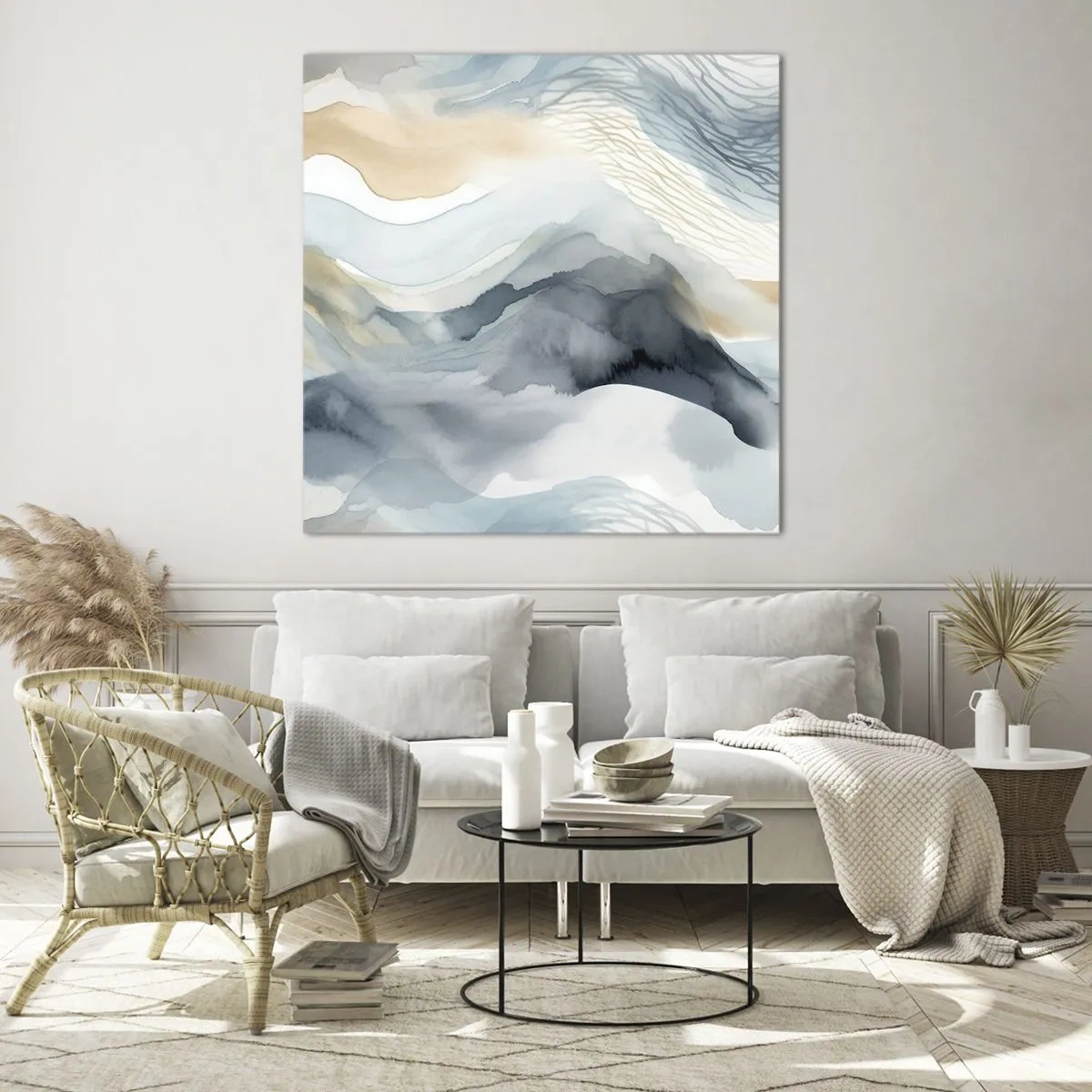 Tablou pe sticlă - Abstracție de zăpadă și ceață - 50x50 cm