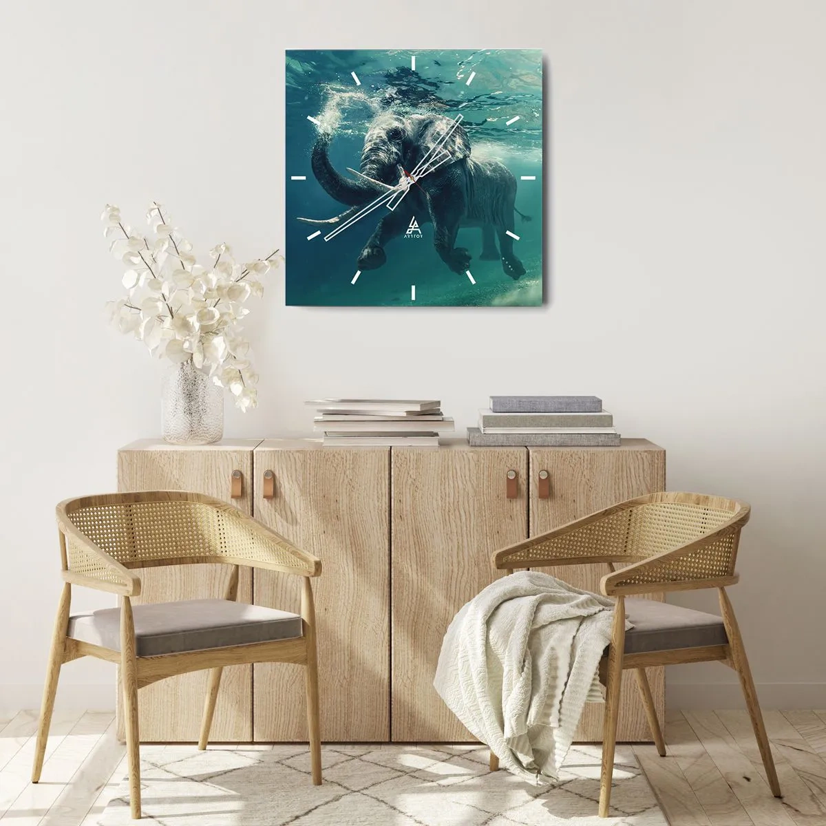 Ceas de perete - Ceas pe sticlă - Tuturor le place să înoate - 30x30 cm