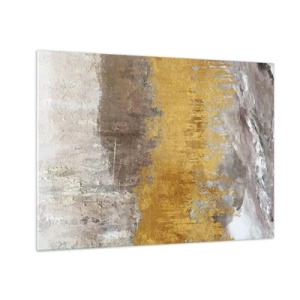 Tablou pe sticlă - Structurile aurii și pământii creează o abstracție dinamică - 70x50cm - O suflare de aur - Decorațiune modernă pentru perete pentru living și dormitor ARTTOR