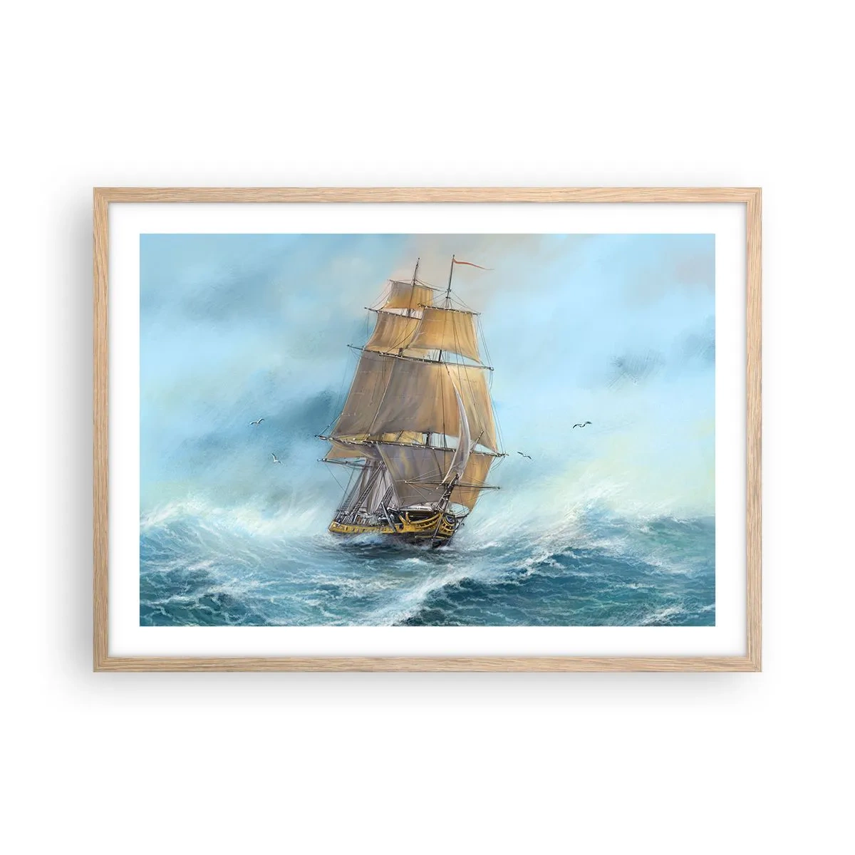 Poster în ramă de stejar deschis - Rulează pe valuri - 70x50 cm