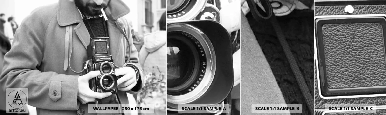 Mostră tapet autocolant Deluxe Sticker - În stilul retro - aparat foto, Epocă, aparat foto - 100x30 cm