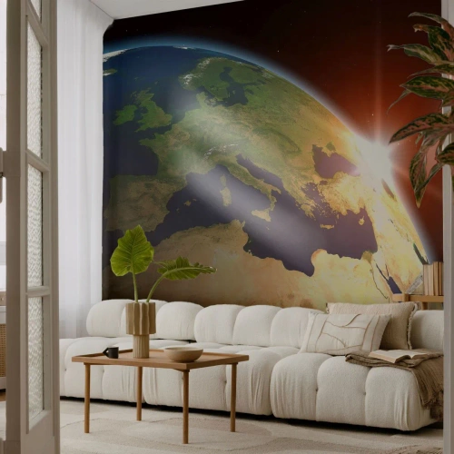 Tapet Premium Sand - Răsărit de soare - Cosmos, Glob, Continente - 100x70 cm