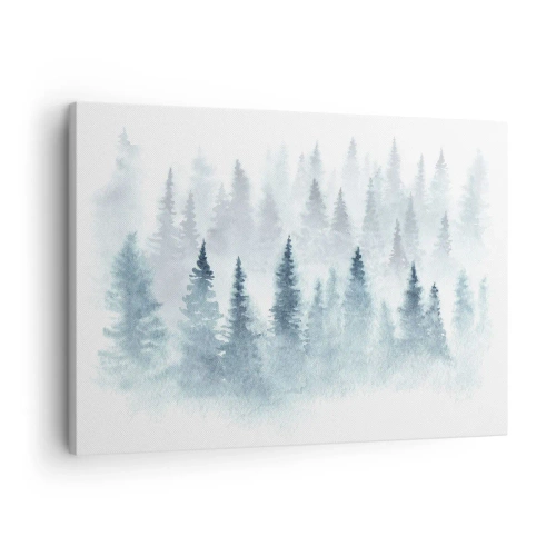 Tablou pe pânză Canvas - Păduri de conifere scăldate într-o ceață delicată - 70x50cm - Înfășurate în ceață - Decorațiune modernă pentru perete pentru living și dormitor ARTTOR