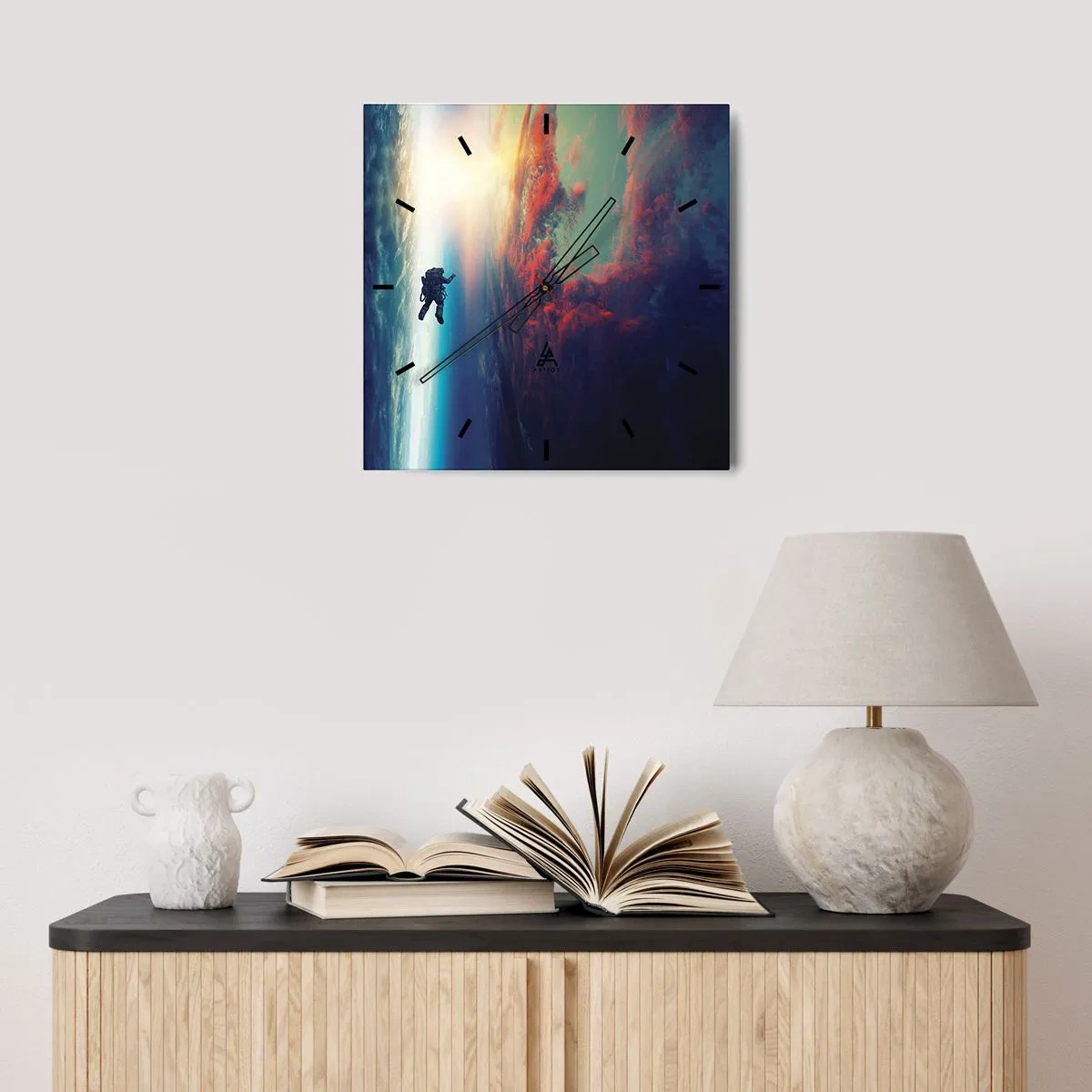 Ceas de perete - Ceas pe sticlă - Provocând universul - 30x30 cm