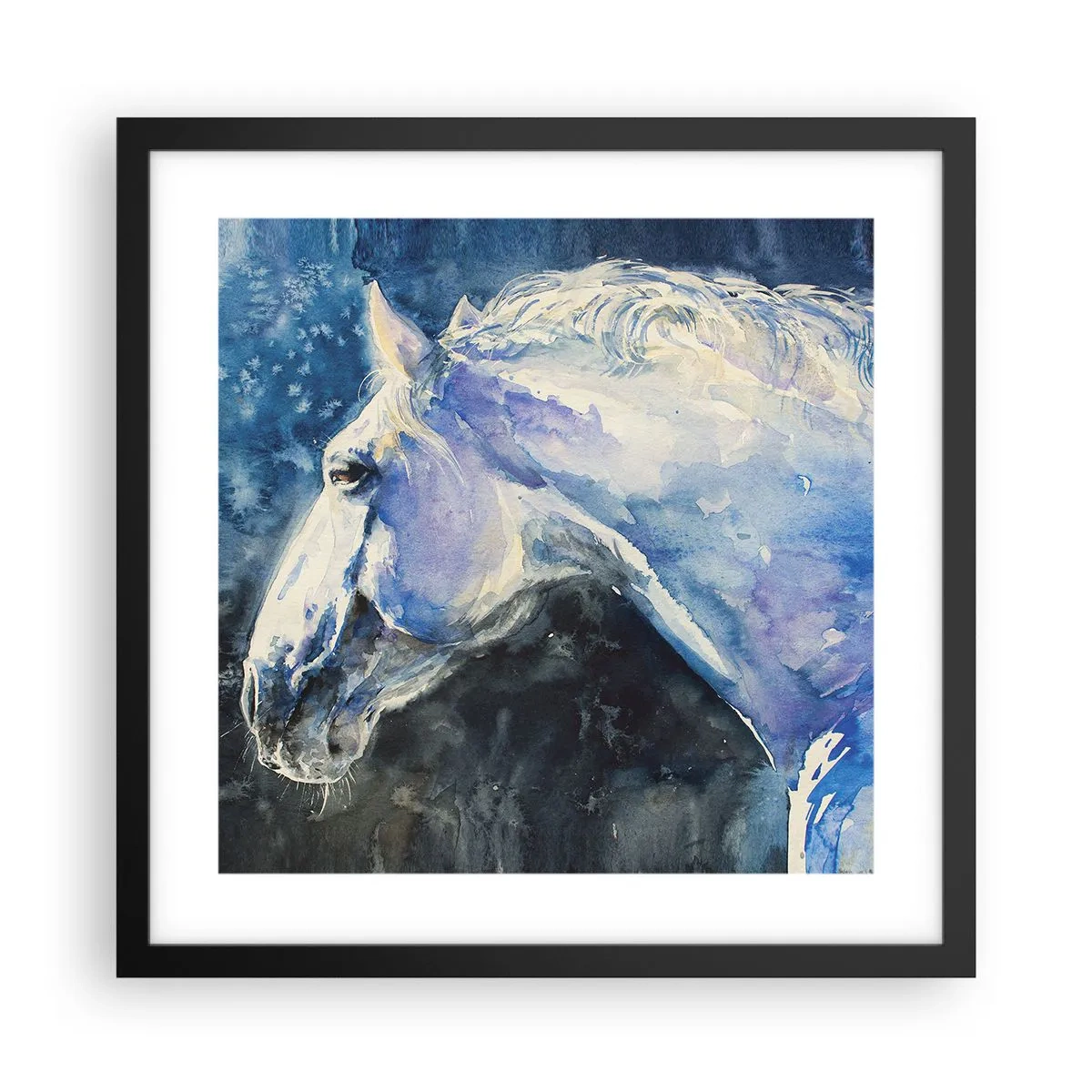 Poster în ramă neagră - Portret într-o strălucire albastră - 40x40 cm