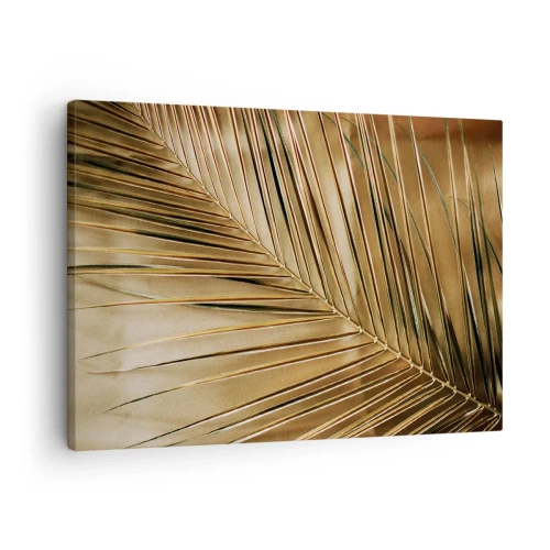 Tablou pe pânză Canvas - Frunză de palmier aurie pe un fundal solid - 70x50cm - Colonadă naturală - Decorațiune modernă pentru perete pentru living și dormitor ARTTOR