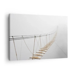 Tablou pe pânză Canvas - Un pod suspendat în ceață dintr-o perspectivă minimalistă - 70x50cm - Unde te va duce? - Decorațiune modernă pentru perete pentru living și dormitor ARTTOR