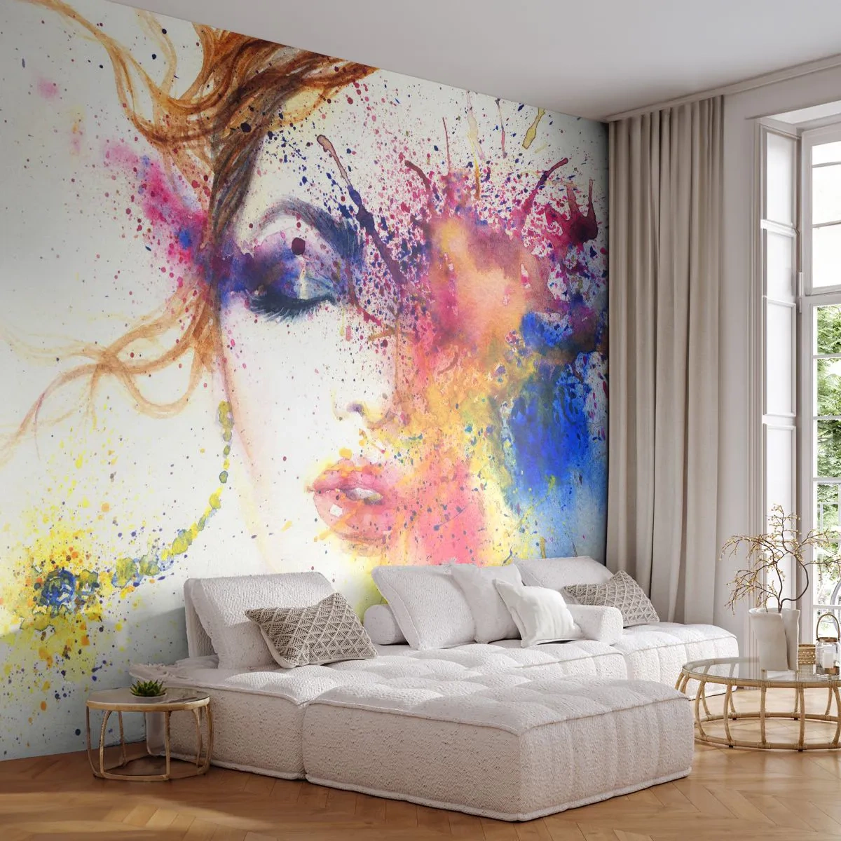 Tapet Autoadeziv Deluxe Sticker - Amețeala curcubeului - Abstracția, Chipul de femeie, Portretul unei femei - 250x175 cm