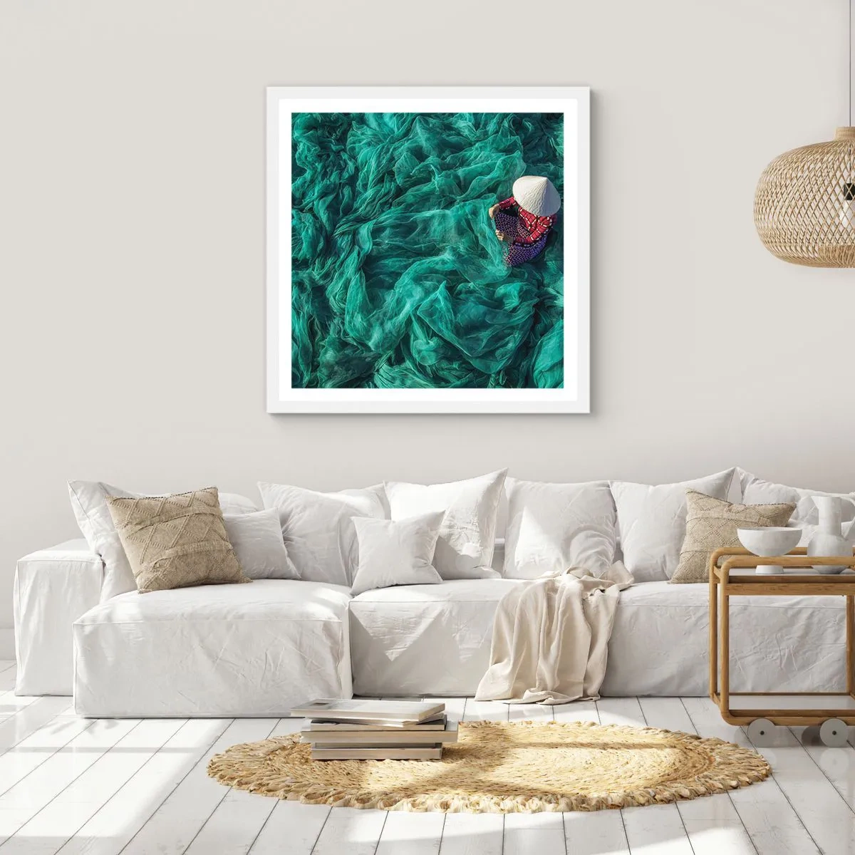 Poster în ramă albă - Într-o mare de rețea - 50x50 cm