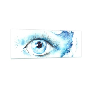 Tablou pe sticlă - Scufundă-te în albastrul privirii - 140x50 cm