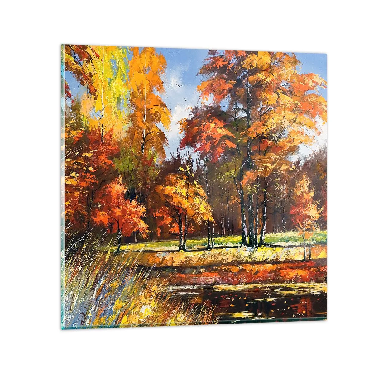 Tablou pe sticlă - Peisaj în aur și bronz - 30x30 cm