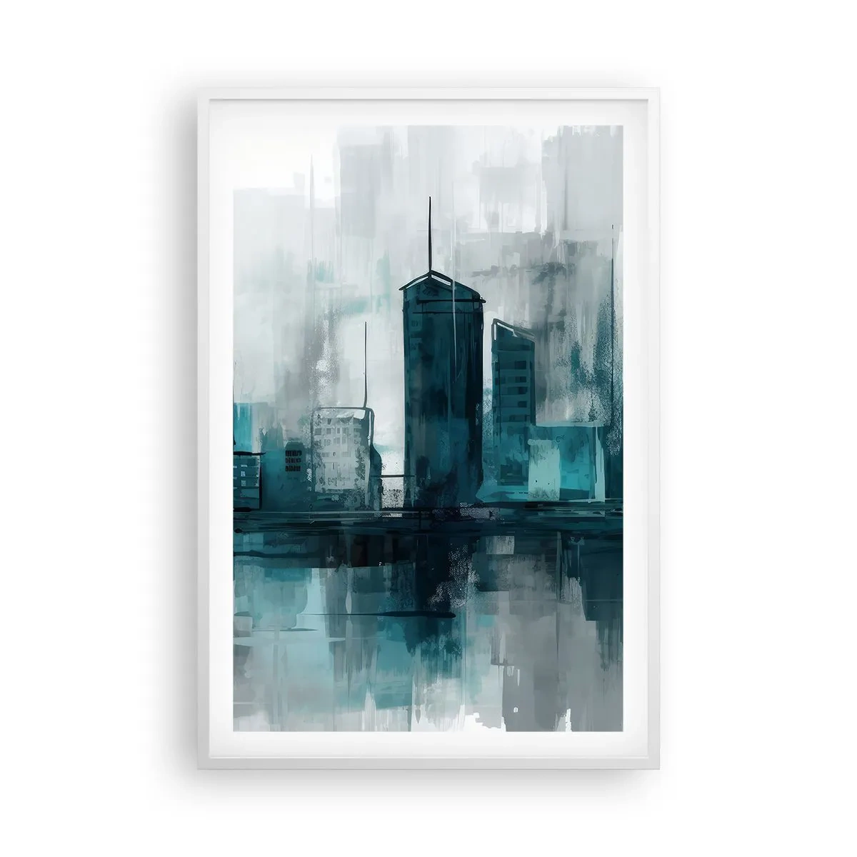 Poster în ramă albă - Un oraș de culoarea ploii - 61x91 cm