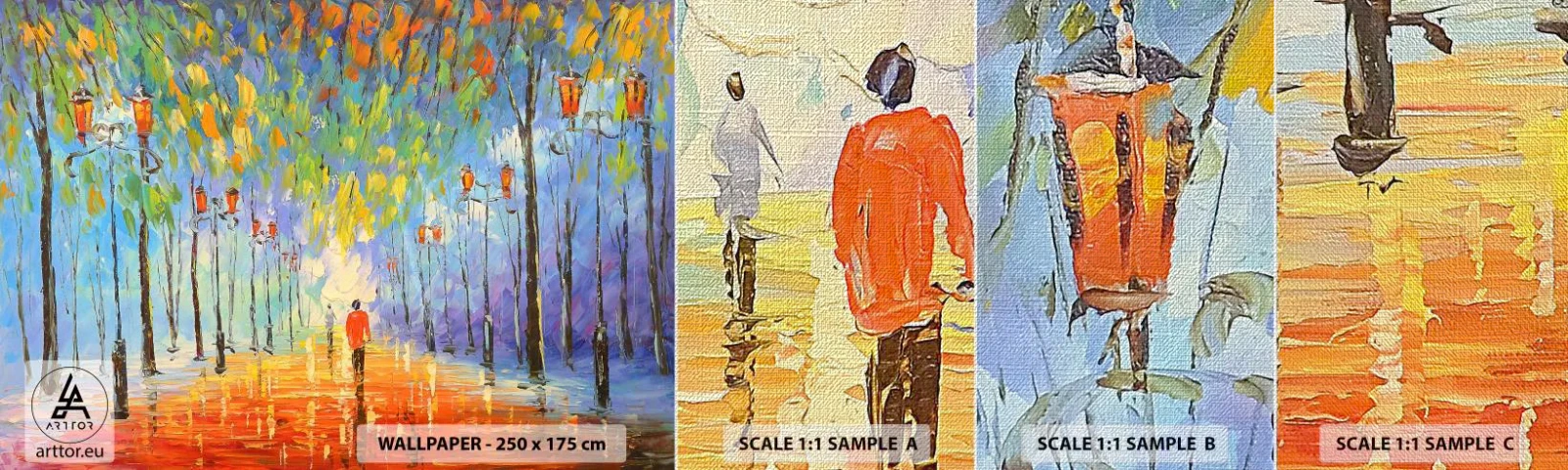 Mostră tapet Premium Canvas - Cântecul de noapte al ploii - Park Avenue, Peisaj, Copaci - 100x30 cm