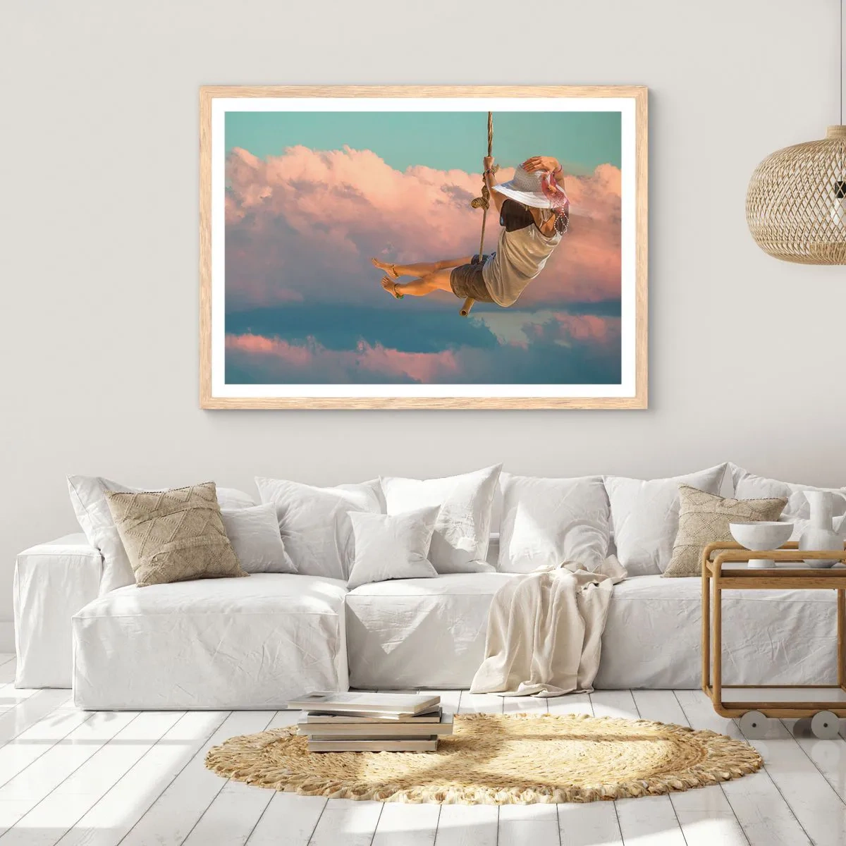 Poster în ramă de stejar deschis - Distracție în nori - 40x30 cm