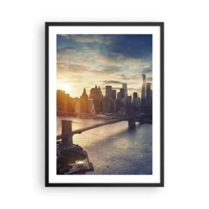 Poster în ramă neagră - Vedere a Manhattanului la apus cu Podul Brooklyn - 50x70cm - Un monument al culturii occidentale - Decorațiune modernă pentru perete pentru living și dormitor ARTTOR