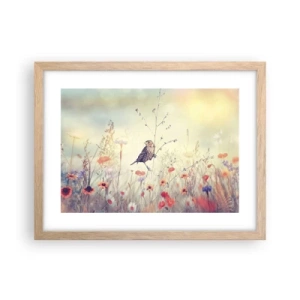 Poster în ramă de stejar deschis - Portret de pasăre cu o pajiște în fundal - 40x30 cm