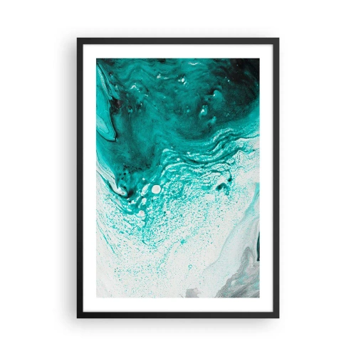 Poster în ramă neagră - Model abstract în turcoaz și alb - 50x70cm - Dizolvându-se în alb și turcoaz - Decorațiune modernă pentru perete pentru living și dormitor ARTTOR