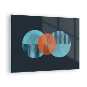 Tablou pe sticlă - Cercuri colorate cu linii verticale pe un fundal întunecat - 70x50cm - Compoziție simetrică - Decorațiune modernă pentru perete pentru living și dormitor ARTTOR