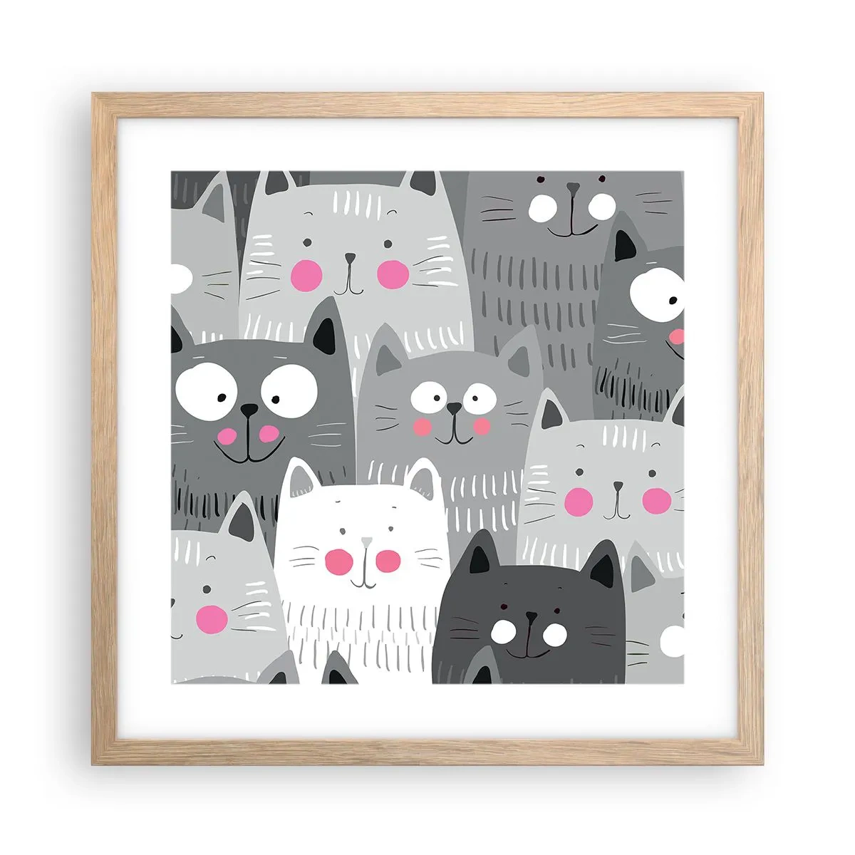 Poster în ramă de stejar deschis - Lumea felină - 40x40 cm