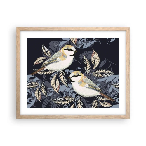 Poster în ramă de stejar deschis - Ciripirile galben-albastru - 50x40 cm