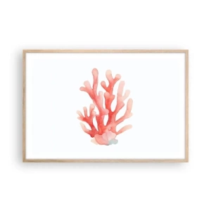 Poster în ramă de stejar deschis - Culoare de coral - 91x61 cm