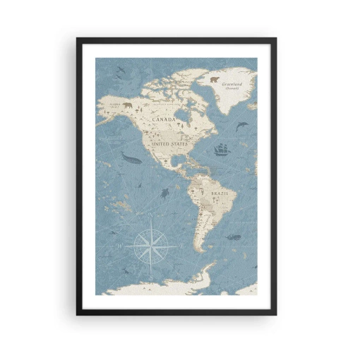 Poster în ramă neagră - Hartă stilizată a Americii de Nord și de Sud - 50x70cm - Lumea la îndemână - Decorațiune modernă pentru perete pentru living și dormitor ARTTOR