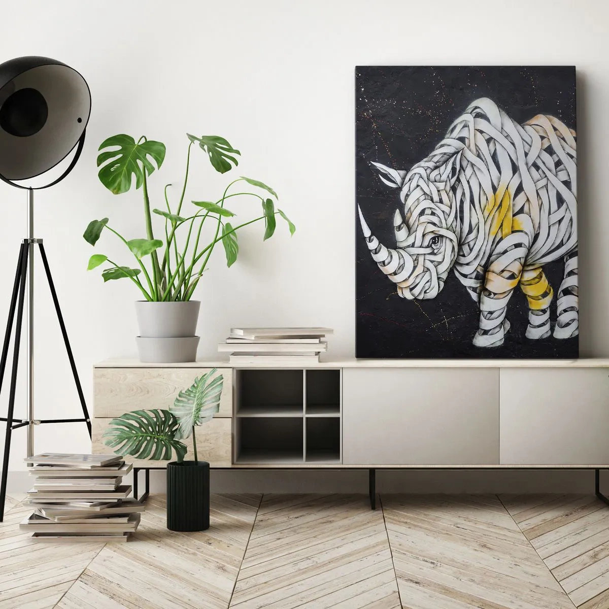 Tablou pe pânză - Rinocer cu piele delicată - 55x100 cm