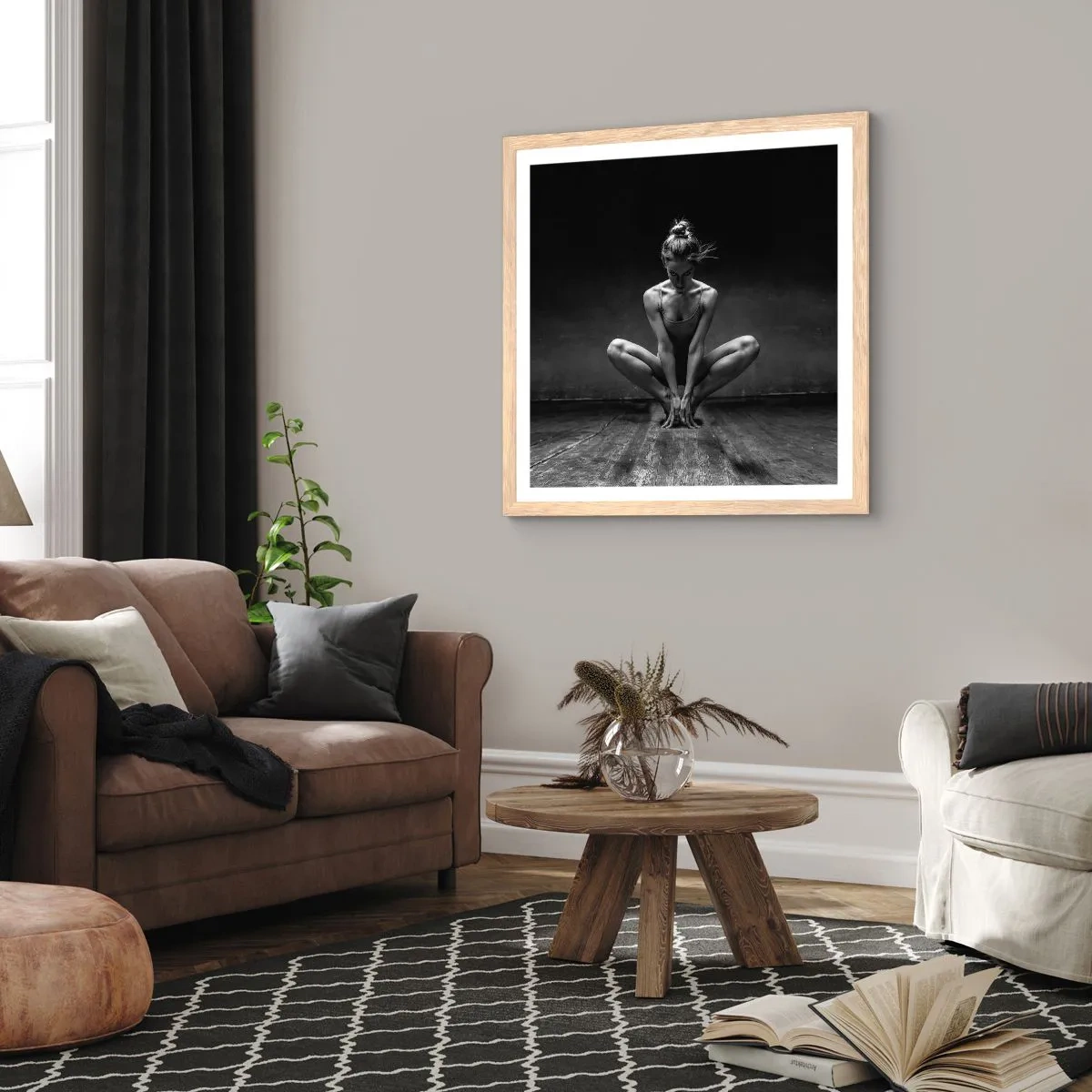 Poster în ramă de stejar deschis - Energie de dans concentrată - 40x40 cm