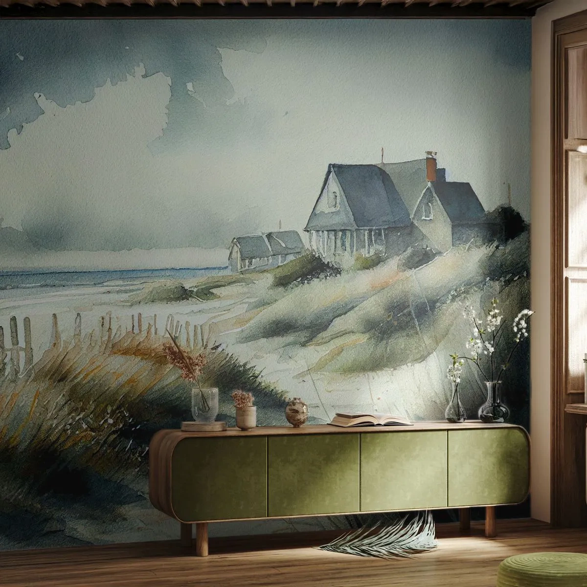 Tapet Premium Canvas - Departe de agitație - Casa, plajă, Mare - 250x175 cm