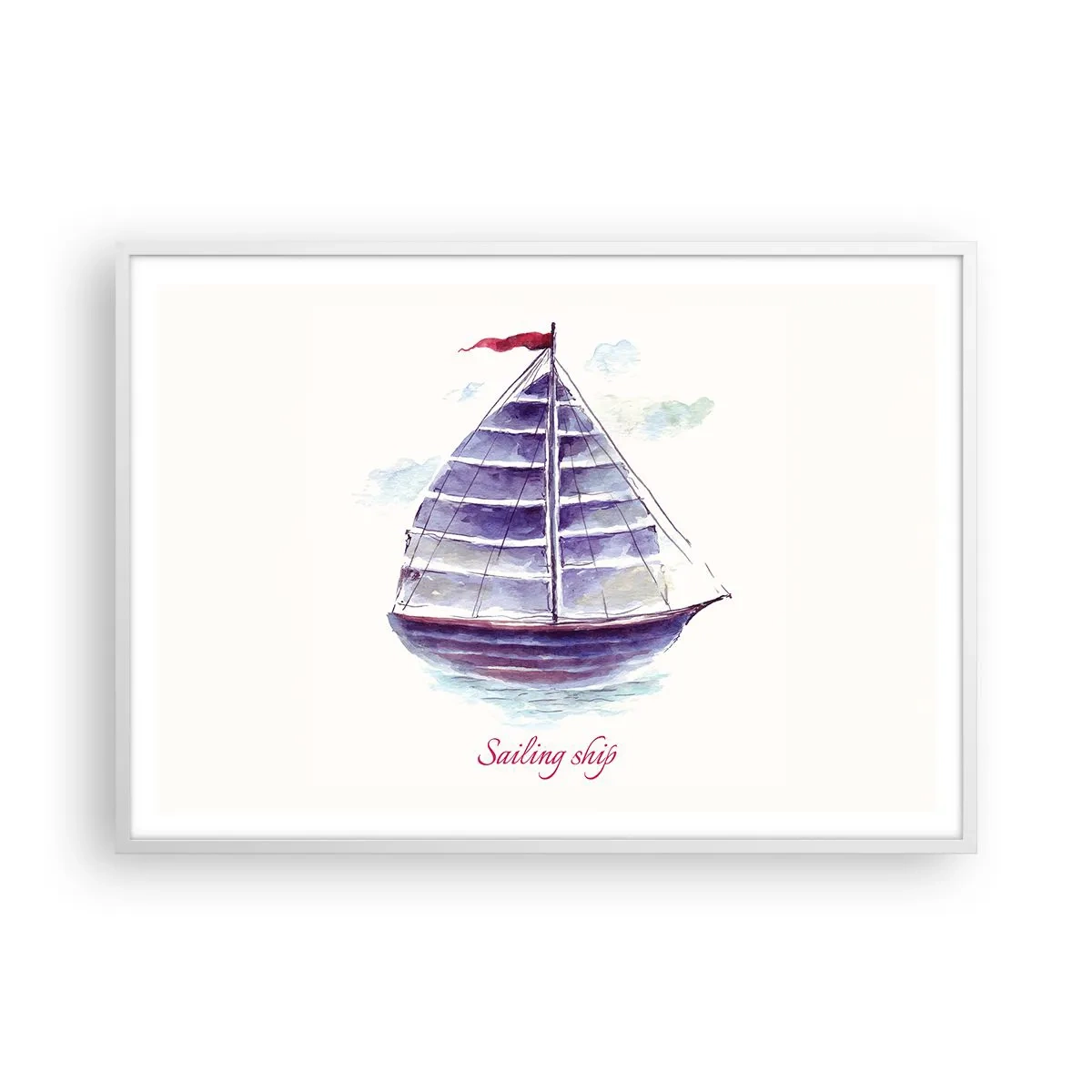 Poster în ramă albă - Pânze pline și apă calmă - 100x70 cm