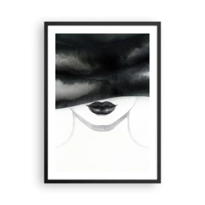 Poster în ramă neagră - Portret alb-negru al unei femei legate la ochi - 50x70cm - Un mister senzual - Decorațiune modernă pentru perete pentru living și dormitor ARTTOR
