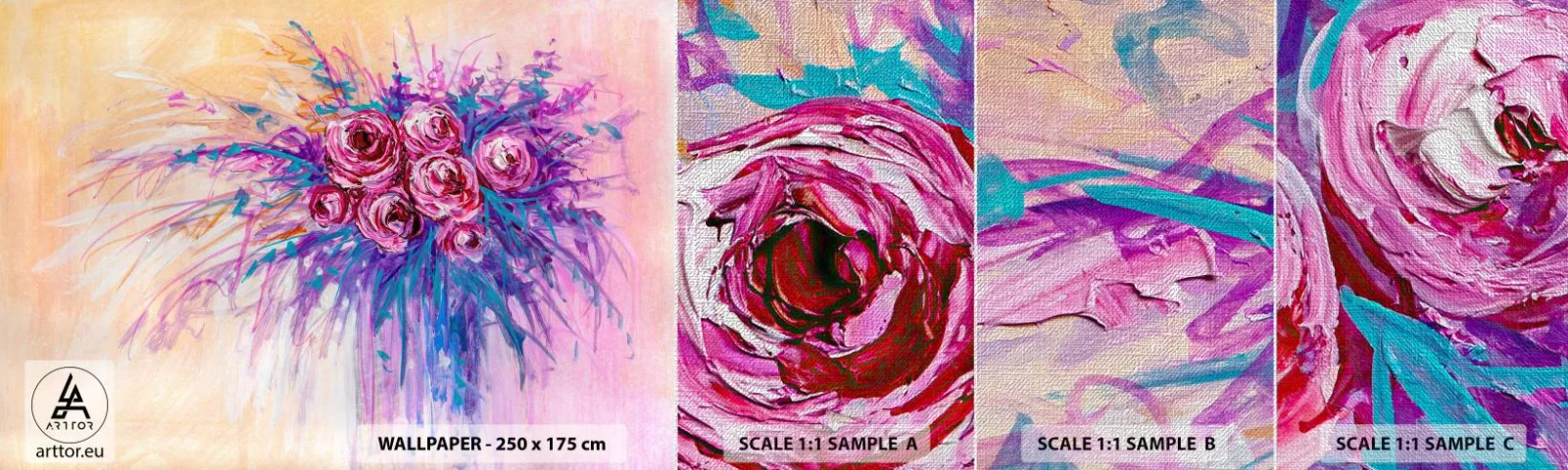 Mostră tapet Premium Canvas - Fântână de trandafiri - Flori, Buchet de flori, Trandafir - 100x30 cm