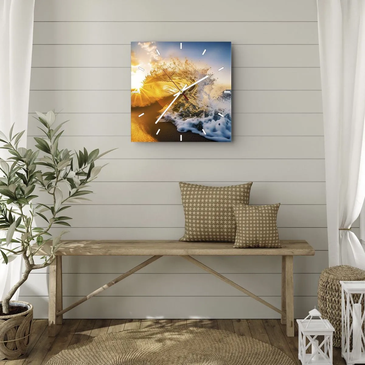 Ceas de perete - Ceas pe sticlă - Joc în nisip - 30x30 cm
