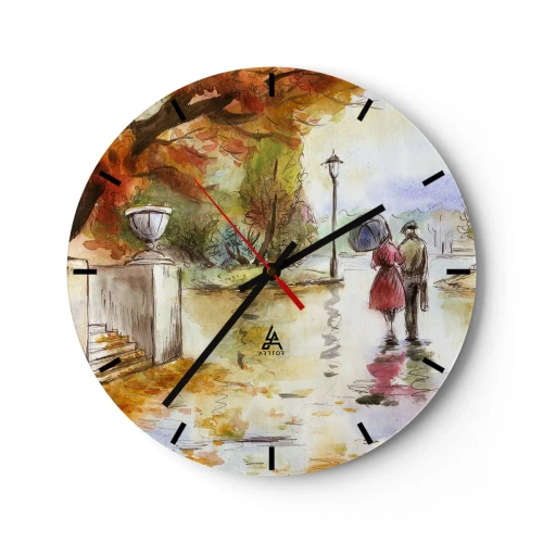 Ceas de perete - Ceas pe sticlă - Toamnă romantică în parc - 40x40 cm