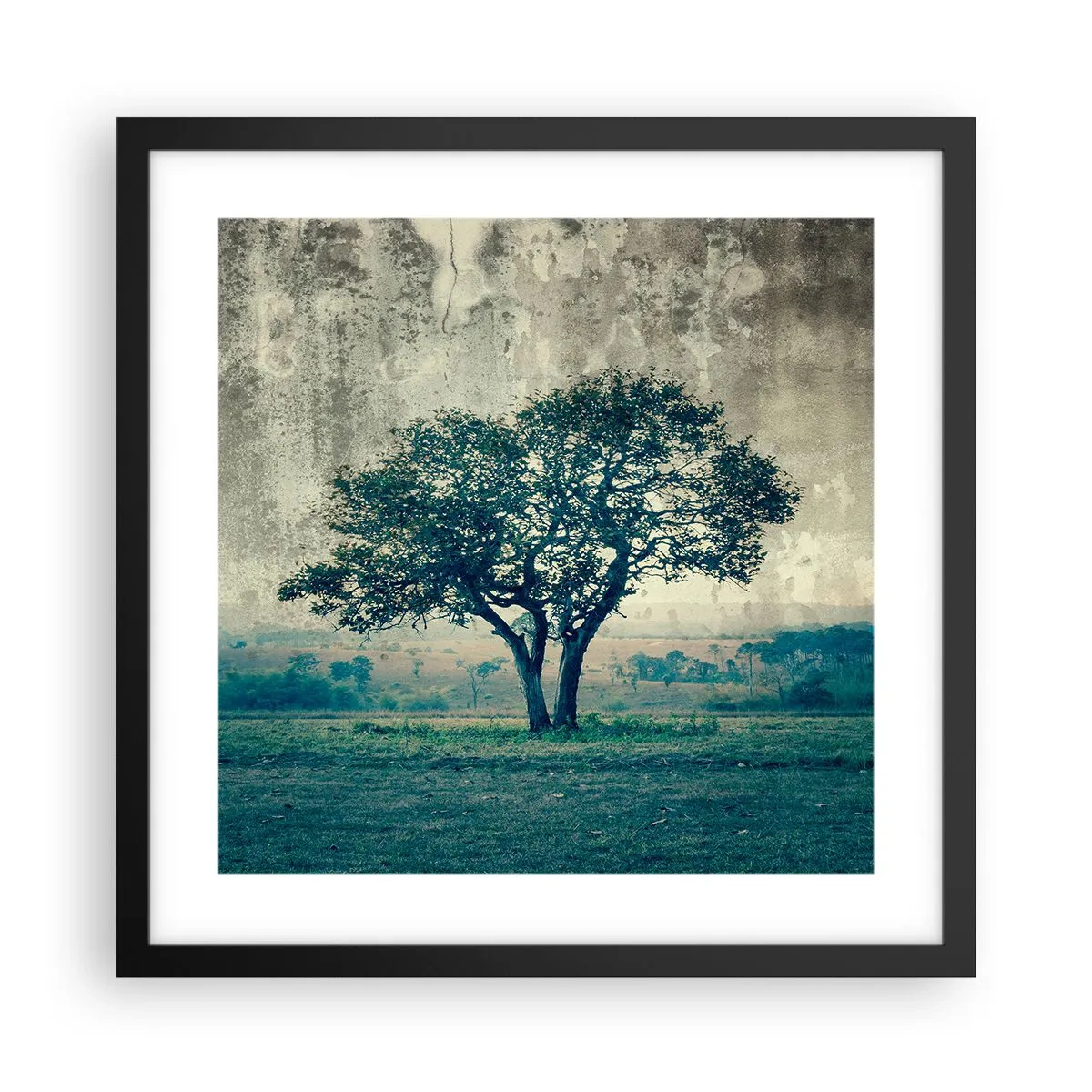 Poster în ramă neagră - Un măr pe o pajiște albastră? - 40x40 cm