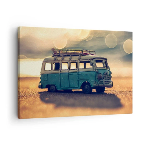 Tablou pe pânză Canvas - Autobuz retro împotriva luminii neclară - 70x50cm - Sfârșitul zeilor: banilor și al muncii - Decorațiune modernă pentru perete pentru living și dormitor ARTTOR