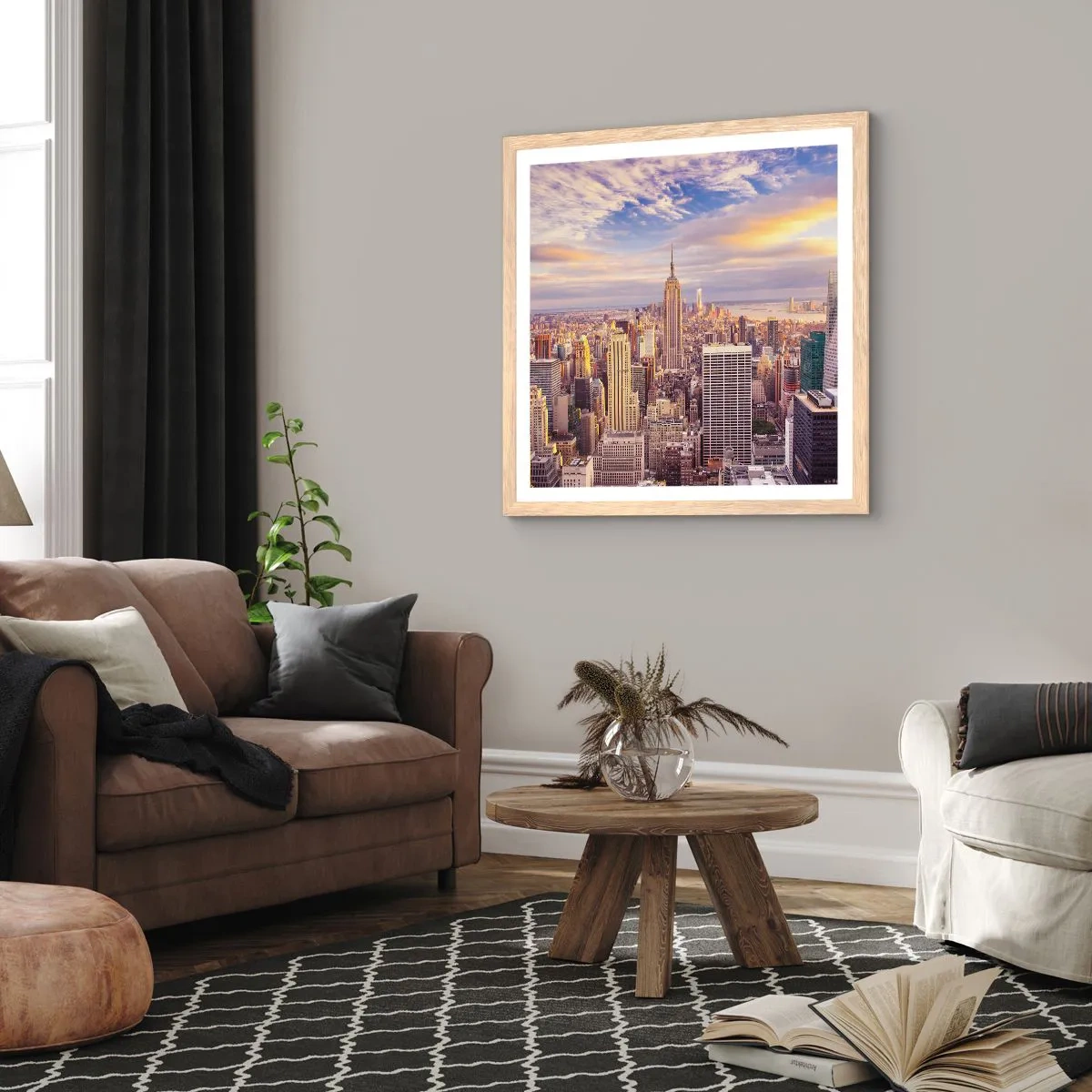 Poster în ramă de stejar deschis - Ajungeți la nori înșiși - 50x50 cm