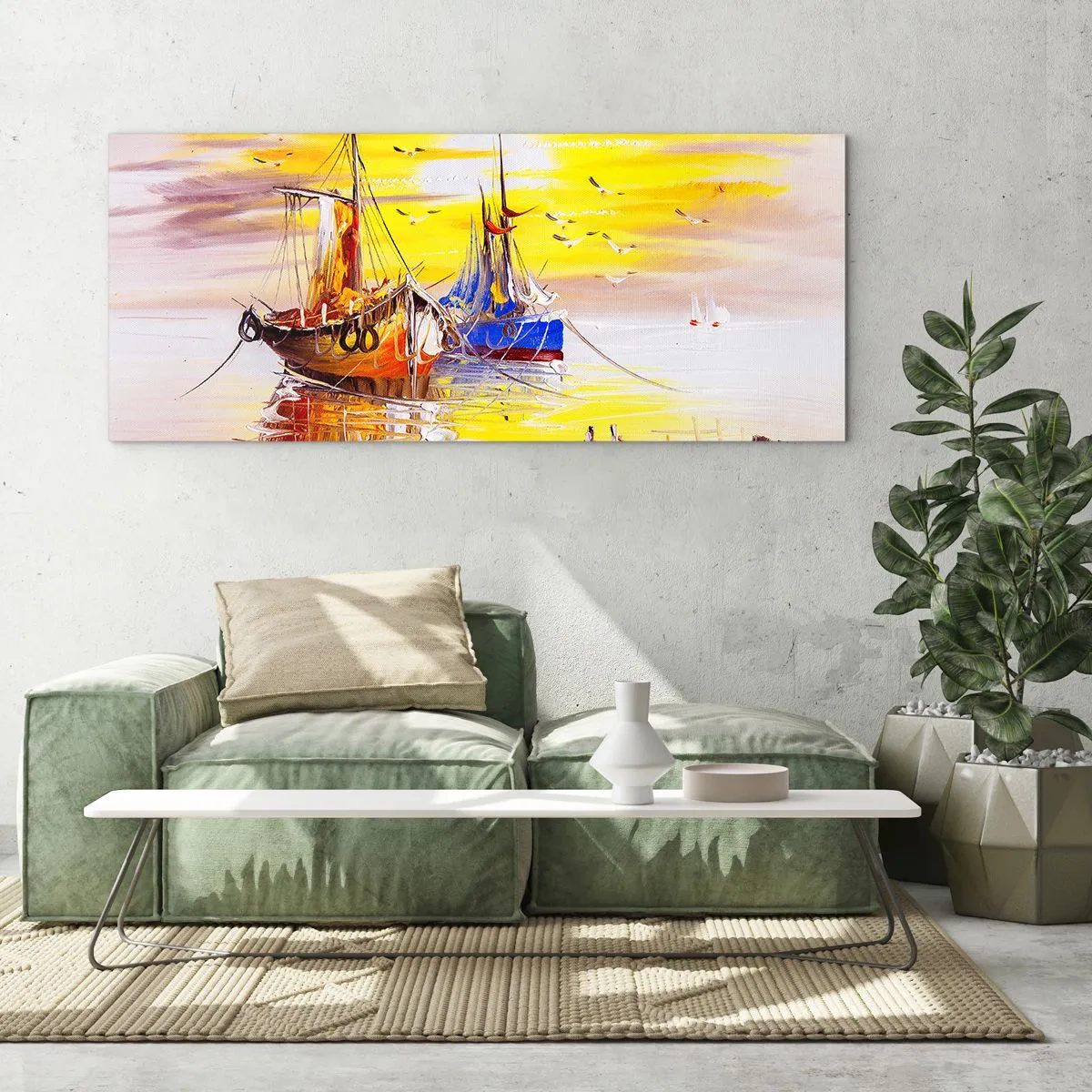 Tablou pe sticlă - O binemeritată odihnă în port - 90x30 cm