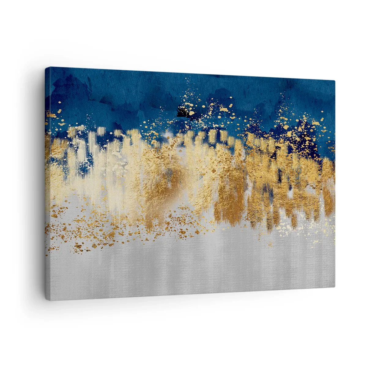 Tablou pe pânză Canvas - O compoziție abstractă în nuanțe de auriu și albastru marin. - 70x50cm - Compoziție modernă cu bliț - Decorațiune modernă pentru perete pentru living și dormitor ARTTOR