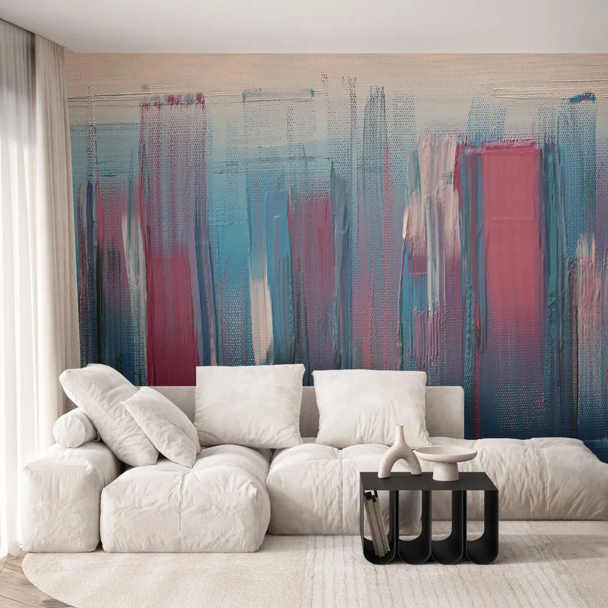 Tapet Premium Sand - Compoziție verticală în albastru și roșu - Bucată, Abstracția, A picta - 400x280 cm